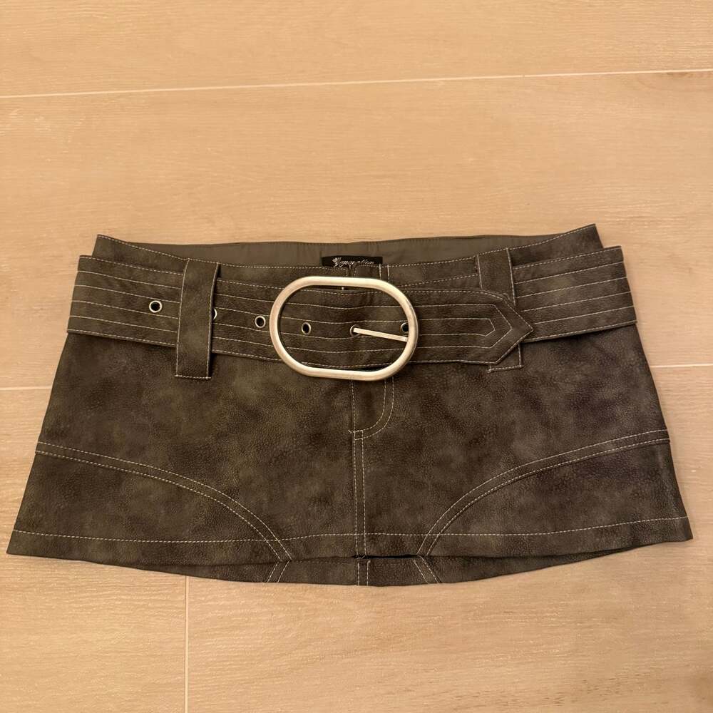 Generation Kiss Norah Distressed Faux Leather Belted Micro Mini Skirt